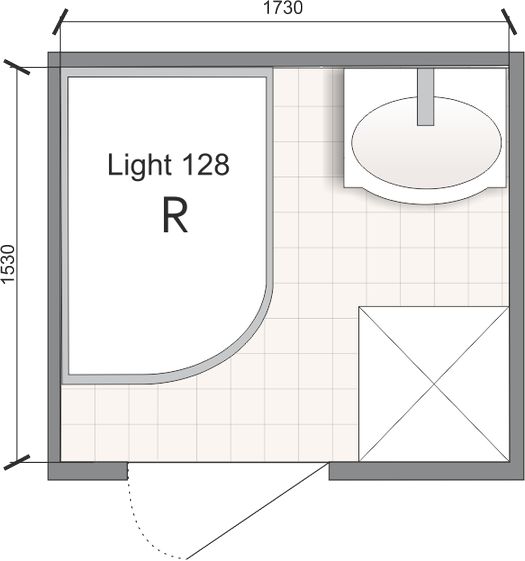 Размер кабины в квадратной ванной комнате