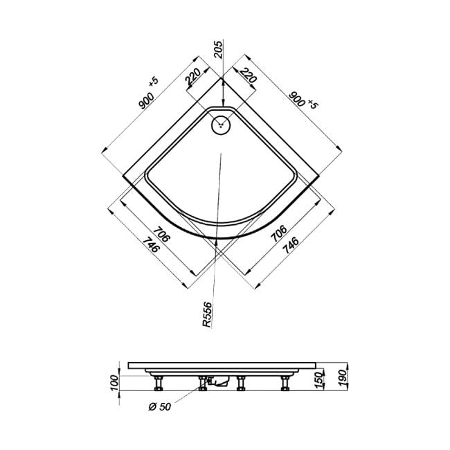 Душевая кабина «Орион 3» графит схематический размер поддона