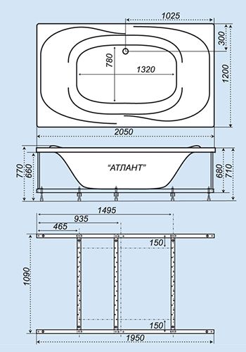 Размер ванны «Атлант 205»