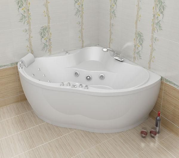 Ванна акриловая «Медея 142» гидромассажная угловая вид ванны в интерьере