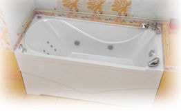 Ванна акриловая «Вики 160» прямоугольная гидромассажная вид ванны в интерьере